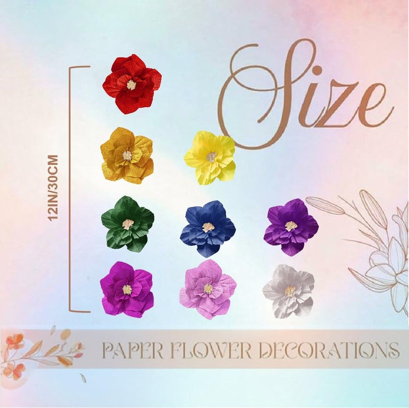 Linnoptimix Neon Paper Flowers Artificial Crepe Mexican Flowers Tissue Hot White Wall Décor Wedding Birthday Bridal Baby Shower Classroom Backdrop Centerpieces Party Decorations (Neon Color Series (9PCS)) - Image 2